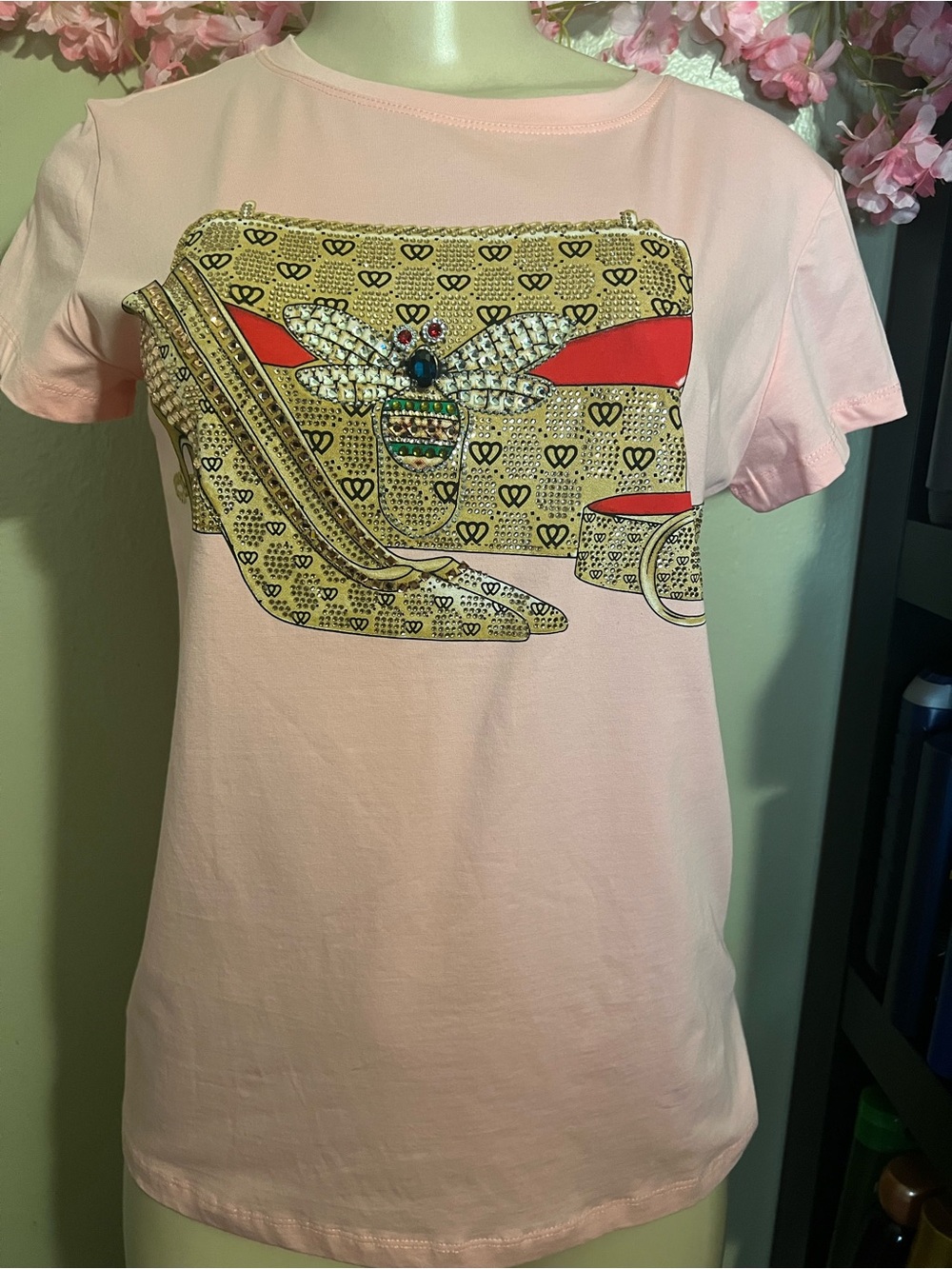 Vinizbena Pink Fashion Rhinestone T-Shirt